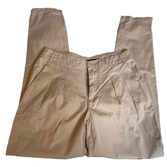 ZARA Khaki Extra Small XS Tan Pants Zip Closure Pleated High Mid Rise - Picture 1 of 5
